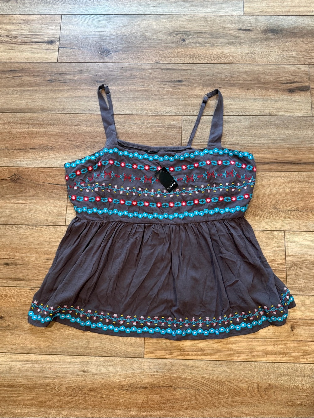 Torrid Embroidered Floral Spaghetti Strap Tank Top in Dark Gray Size 3XL NWT